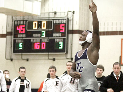 Timber Creek&acute;s Bryce Shade (pictured) and his brother, Blaze, share a connection on the mat. (Elizabeth Robertson/Staff Photographer)