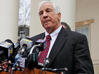 Jerry Sandusky speaks to the media at the Centre County Courthouse on Friday. (Alex Brandon/AP)