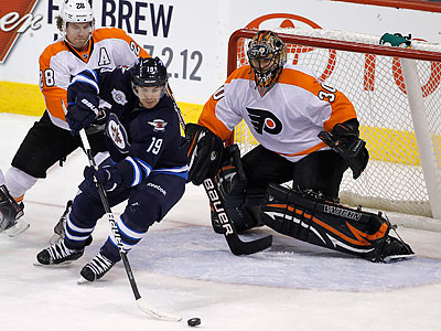 Ilya Bryzgalov got an earful all night from the sellout crowd in Winnipeg. (Trevor Hagan/Canadian Press/AP)