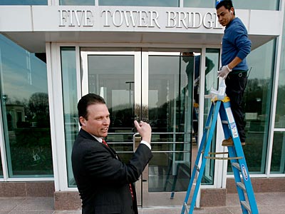 Michael Mortka (left) manages three buildings in the Tower Bridge office complex in West Conshohocken and Conshohocken.  ( Charles Fox / Staff Photographer )