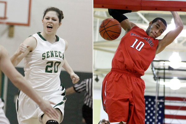 Seneca&acute;s Brittany Snow and Paulsboro&acute;s Xavier Lundy have been named the South Jersey Girls&acute; and Boys&acute; basketball players of the year. (Staff Photos)
