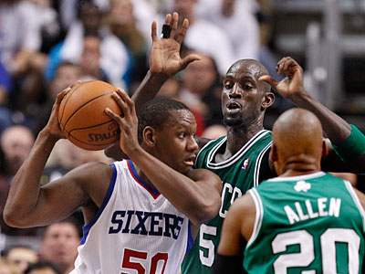 Sixers forward Lavoy Allen helped cut the Celtics&acute; lead after halftime. (Ron Cortes/Staff Photographer)