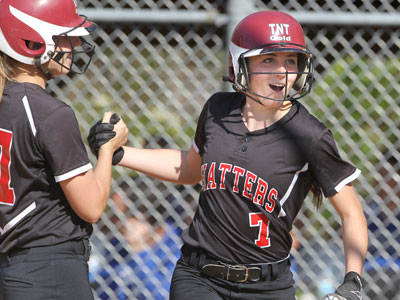 Hatboro-Horsham&acute;s Jackie DiPietro, right, is congratulated by Valerie<br />Sadowl after scoring. ( Charles Fox / Staff Photographer )