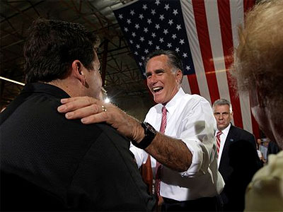Republican presidential candidate, former Massachusetts Gov. Mitt Romney greets supporters after speaking at a campaign event at the Somers Furniture warehouse in Las Vegas Tuesday, May 29, 2012 in Las Vegas  (AP Photo / Mary Altaffer)