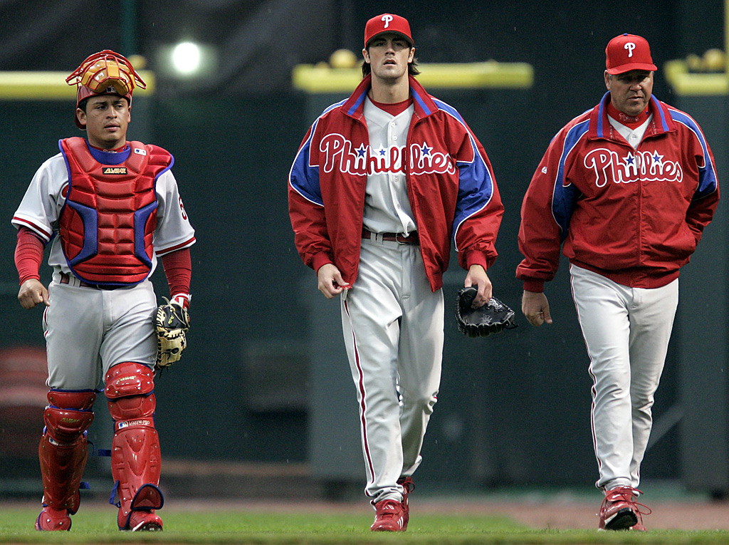 Phillies' Cole Hamels grows mustache, fires hot dogs from cannon