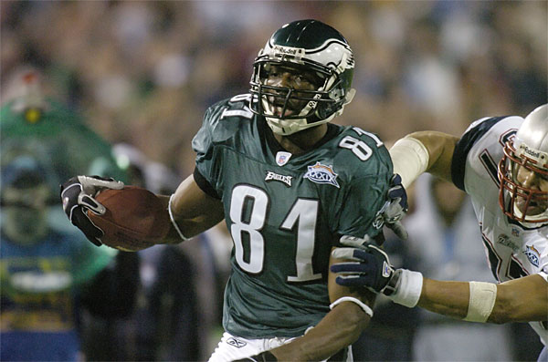 Eagles wide receiver Terrell Owens had nine catches for 122 yards in the Super Bowl.
