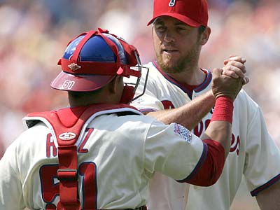 The Phillies now lead the Mets by four games in the National League East. (Yong Kim / Staff Photographer)<br />