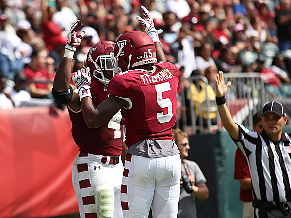 Temple running back Kenneth Walker and wide receiver Jalen Fitzpatrick. (Andrew Thayer/Staff