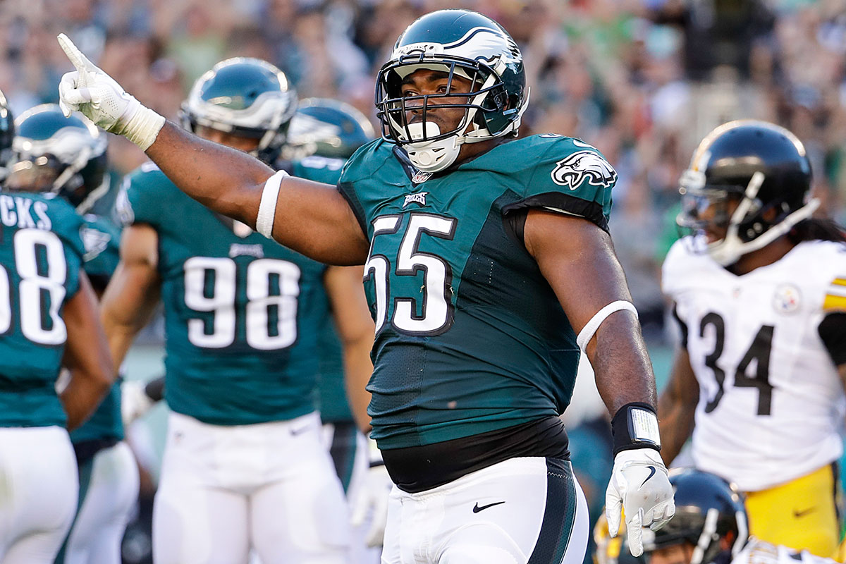 Philadelphia Eagles defensive end Brandon Graham (55) reacts