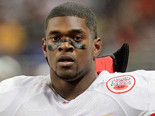 Linebacker Jovan Belcher of the Kansas City Chiefs looks on from