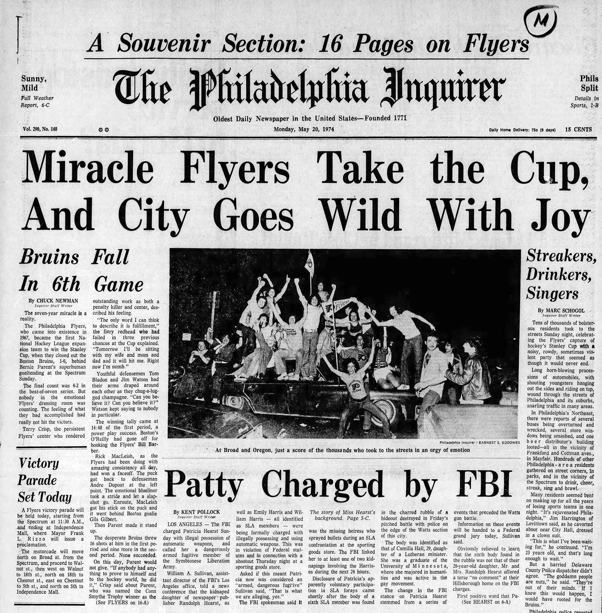 Phila Flyers Stanley Cup 1974 Celebration Phila Inquirer - Articles Photos  Ads