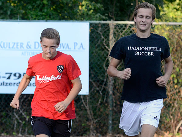 The Duggan brothers, Jack (left) and Wyatt (right) of Haddonfield at practice September 16, 2015. 