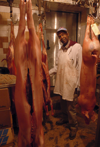 Butcher Bob Fisher at Cannuli Brothers House of Pork in the Italian Market.