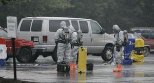 At the Deptford Mall, police and a Gloucester County hazardous-materials team respond aftera highly flammable industrial chemical was found in the trunk of a returned rental car.