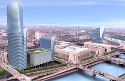 An artist's rendering of the Cira Centre South project and another plan, called Penn Connects, that will create athletic fields, open space, offices and links to Center City.