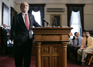 Gov. Corzine listens to a question at yesterday's news conference. "Voters have given us clear instructions," he said. "They told us to resolve our alarming and pressing financial problems."
