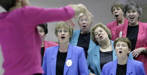 The Sweet Adelines Jersey Sound Chorus rehearses. "We really, truly feel like a family," said Natalie Mitchell (front right) of Berlin, who has been with the group since the 1960s. Patti Wolfe (front left) finds the group an amazing sisterhood. "When one of us hurts, every single one of us hurts."