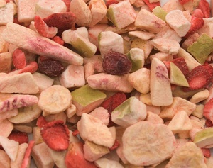 Just Fruit Salad , one of a line of additive-free dehydrated or freeze-dried fruits and vegetables. "People are becoming more aware that we must . . . make better choices in food," says founder Karen Cox.