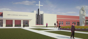 A rendering of what both new schools are expected to look like was presented at the archdiocese's news conference.