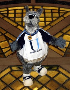 Students take turns playing Mac, the new Immaculata mascot. "He is technically just a puppy, everyone likes to come up and play," one said.
