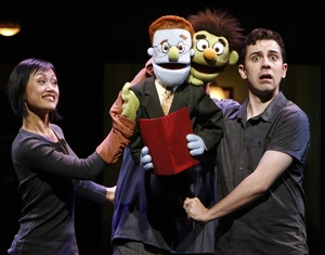 "Avenue Q" players (from left) Minglie Chen, Rod, Nicky and Rob McClure. The show is about twenty- and thirty-somethings: Plenty of sex and idealism, no money.