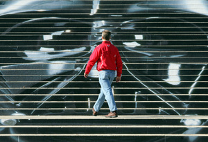 YONG KIM/Daily News   |  Waiting for you . . . it's just an image of Darth Vader on the steps of the Franklin Institute where the exhibit "Star Wars - Where Science Meets Imagination" will be on display from Feb. 9 to May 4 in the Mandell Center.
