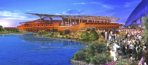 The soccer stadium, proposed near the Commodore Barry Bridge, would be part of a development of retail, housing and offices.