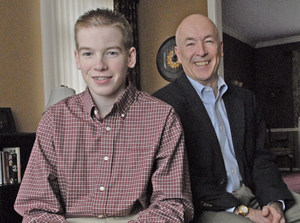 Alex Van Kooy, a peer educator at Clearview Regional High School, and his physician father, Mark, at home in Sewell. They endorse the program, which until recently was used only at colleges.