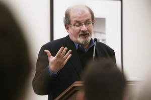 Salman Rushdie, speaking yesterday at Widener University.