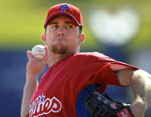 Brad Lidge, shown throwing on March 1, was impressive in 25-pitch workout yesterday.