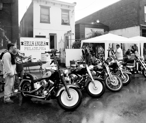 Hells Angels gather at West Philly headquarters in 2005 to raise money for the family of slain president Thomas "Thinker" Woods.