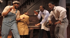 From left, Kes Khemnu as Boy Willie, Harum Ulmer Jr. as Wining Boy, Julian Rozzell Jr. as Doaker, and Yaegel T. Welch as Lymon.