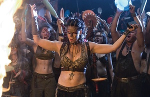 Leanne Liebenberg as Viper prepares to torture her quarry in "Doomsday." The star of the thriller is also a woman, Rhona Mitra.