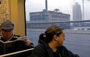 Kathy Ford's view from the Market-Frankford El is of a car-free I-95. The Darby woman usually drives to her job at the IRS. At left is Timothy Hart, a police officer, on his way to court.