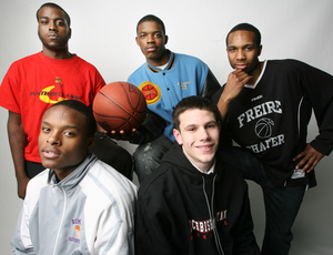 The All-City team clockwise from upper left: Strawberry Mansion's Dwayne Davis, Communications Tech's Andrew 'Scootie' Randall, Freire Charter's Jarrod 'G' Denard, Archbishop Ryan's Andrew Rogers and Roman Catholic's Maalik Wayns.