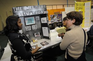 Riana Nicole Marshall of Wilbur Watts Intermediate School in Burlington explains her project, "The Melting Situation."