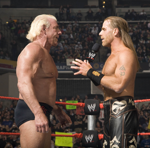 Flair will face "The Heartbreak Kid" Shawn Michaels (right).