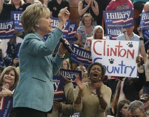Sen. Hillary Rodham Clinton addresses a rally in Fayetteville, N.C. She was at the city's Terry Sanford High School yesterday. The state's primary is May 6.