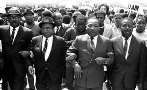 The Rev. King (second from right) led a march in Memphis on March 28, 1968, days before he was assassinated.