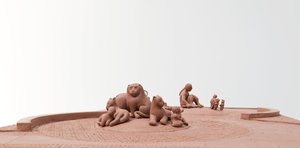 Lions lie with lambs , Indians confer with Quakers in models for the project, which awaits final approval.
