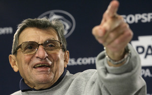"If I've got to have a contract to keep my job here, I'm in the wrong place," says football coach Joe Paterno, 81, shown at spring practice. His contract will expire after the coming season.