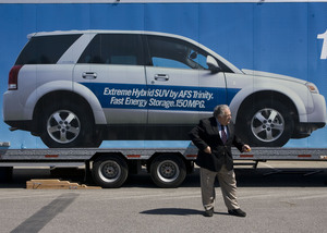 Edward W. Furia, chairman and chief executive officer of AFS Trinity Power Corp., was at Penn's Landing yesterday to tout the performance power of the manufacturer's hybrid SUVs.