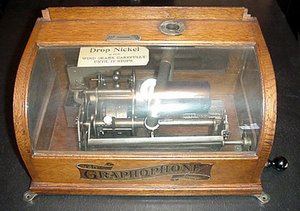 A coin-operated Edison tabletop wax-disc phonograph from the late 1800s is expected to sell for $1,500 to $2,000.