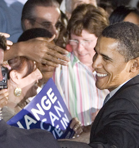 Barack Obama is greeted by supporters after speaking at Independence Mall last Friday - his only major Philadelphia rally of the campaign.