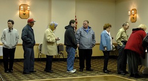 As primary day began in Middletown Township, Bucks County, voters lined up at the Knights of Columbus hall in Levittown.