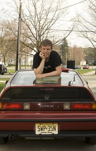 Benjamin Jones with his Honda at Dartmouth College. Jones runs ecomodder.com, a site dedicated to high fuel efficiency.