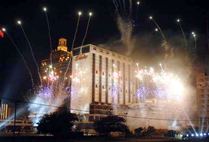 The Sands' October implosion got off with a bang, evoking Vegas-style pomp with a fireworks display.