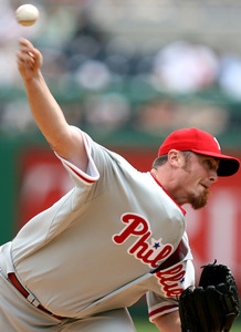 Brett Myers delivers pitch during five-inning performance.