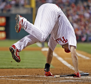 Jayson Werth, shown dodging inside pitch against Mets, is hitting .292 with five homers.