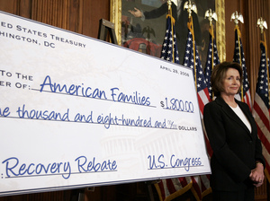 It's a big check House Speaker Nancy Pelosi is with, but it's going to go for big gas and grocery bills.